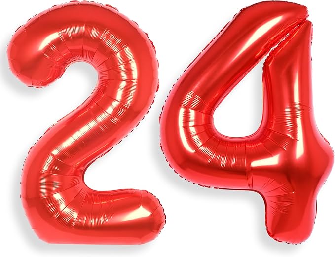 AULE 40 Inch Red 24 Balloon Number Foil 0-9 Birthday Big Numbers | Birthday by AULE