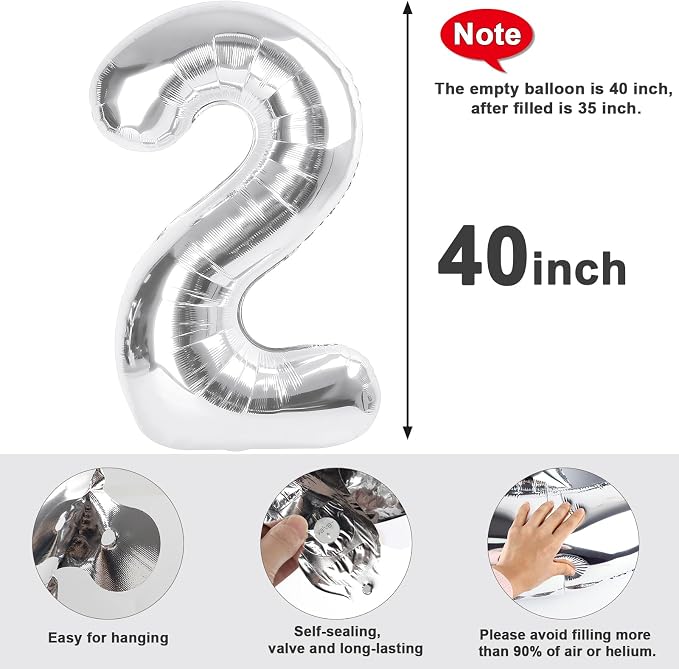 2 Balloon Numbers 40 In Big Balloons Silver Party Decorations - Image 6