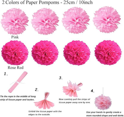 Party Decoration, Pom Poms Flowers, Garlands String Polka Dot and Triangle - Image 4