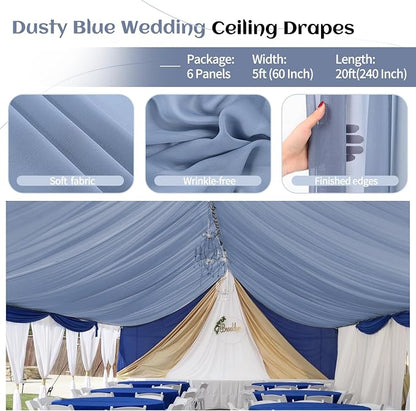 Showgeous 6 Panels Dusty Blue Ceiling Drapes, Polyester Fabric, Solid Pattern - Image 4