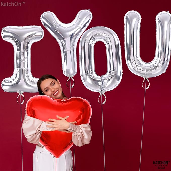 KatchOn Silver I Love You Balloons 40 Inch, Valentines Day Decorations | Foil - Image 5