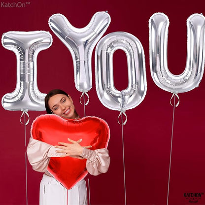KatchOn Silver I Love You Balloons 40 Inch, Valentines Day Decorations | Foil - Image 5
