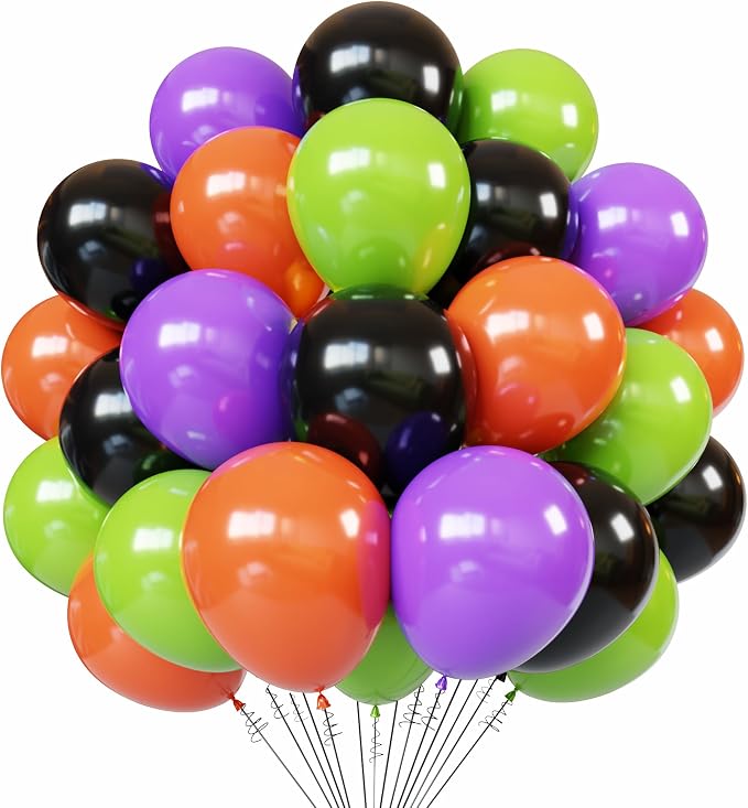 60pcs 12 Inch Halloween Latex Balloons，Black Orange Green Purple Balloons | by PATYDECRO