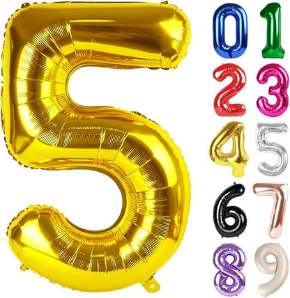 5 Balloon - Gold Birthday Number Balloons, 40 Inch Decorations Men Women | Gold by ALPHADELTAPI