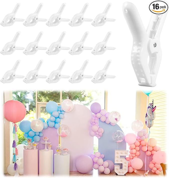 LemonRoad 16 Pcs 4" Clips for Balloon Arch White Heavy Duty 2" Opening Spring by Unknown
