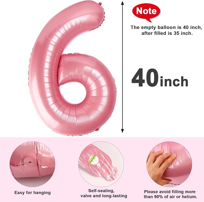 6 Balloon Numbers Party Decorations, 40In Pearl Pink Balloons - Image 6