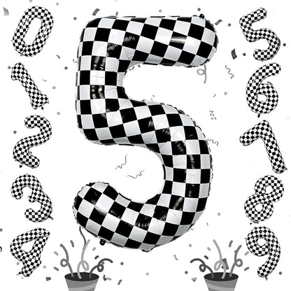 40 Inch Checkered 5 Number Balloons, Large Foil Self Inflating 5th Birthday by Isndare