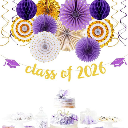 Purple-White Gold Party-Decorations Graduation Banner-Streamers - Image 5
