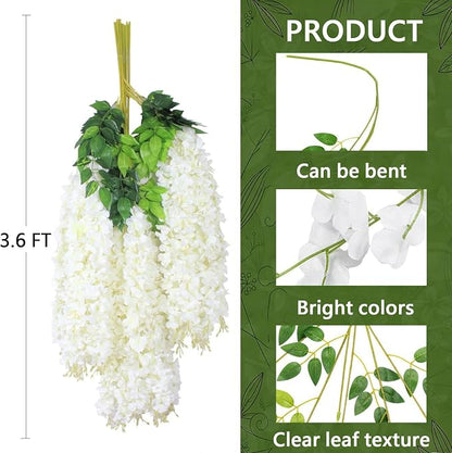 12Pcs Artificial Wisteria Flowers 3.6 Feet/Piece White Dense Artificial Fake - Image 3