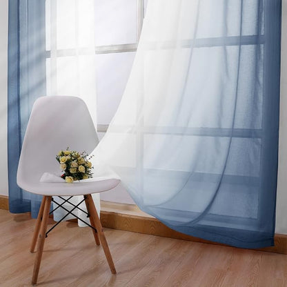 DWCN Blue Faux Linen Ombre Sheer Curtains - Image 4
