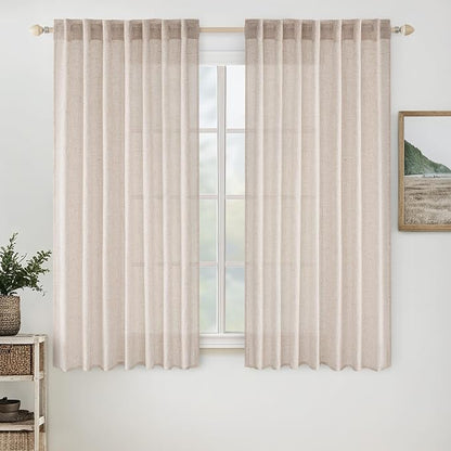 MIULEE Natural White Linen Curtains 52x54 Inch Length 2 Panels by MIULEE