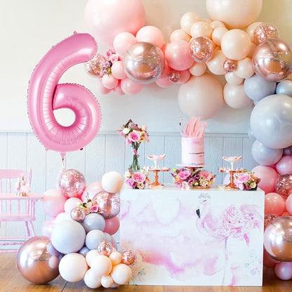 Pink Number 6 Balloon 40 Inch, Big Large Foil Helium Number Balloons, Jumbo - Image 2