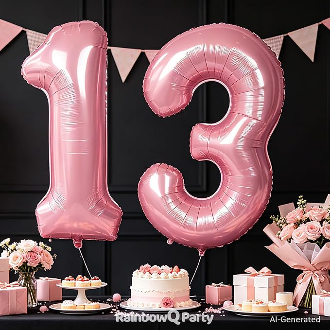 RainbowQ Pink 13 Balloon Number 40 Inch 0-40 Foil Large Balloons | Big Mylar 13 - Image 2
