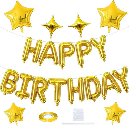 Gold Happy Birthday Balloon Banner, 16 Inch Mylar Foil Letter Balloons - Image 9