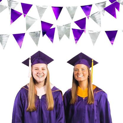 Purple and Silver Party Decorations Triangle Pennant Banner Flag Metallic - Image 4