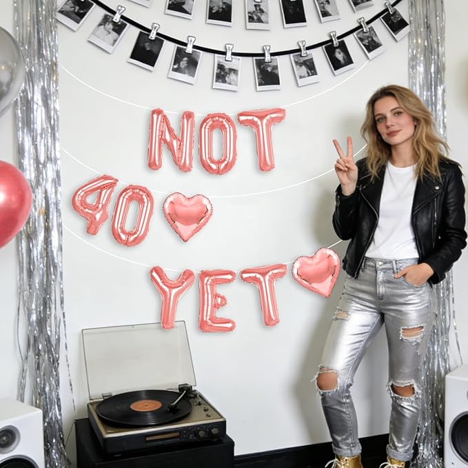 Rose Gold Gold Not 40 Yet Banner, 16 in letter NOT 40 YET Balloons 39th - Image 6