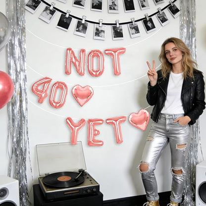 Rose Gold Gold Not 40 Yet Banner, 16 in letter NOT 40 YET Balloons 39th - Image 6