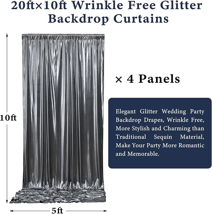 Outpain Thick 20 ft x 10 ft Black Silver Sequin Backdrop Curtain - Image 7