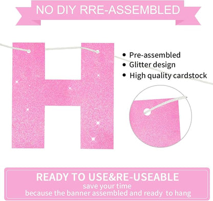 BEISHIDA Pre-Strung Dark Pink Happy Birthday Banner Party Sign Decoration | - Image 3
