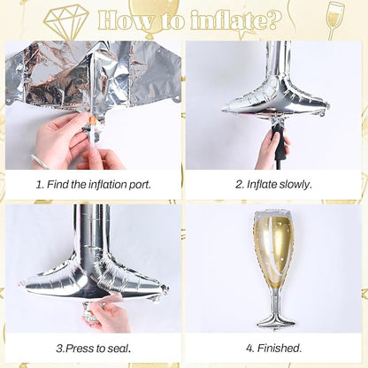 Champagne Bottle Glass Balloons 4pcs, Large Champagne Wine Foil Mylar Balloons - Image 5