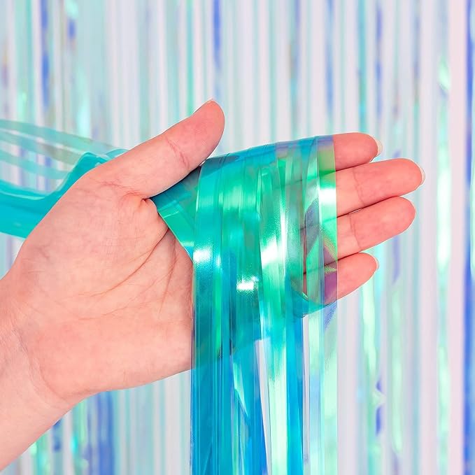 BRAVESHINE Iridescent Blue Fringe Curtains | Holographic Tinsel Backdrop | 2 - Image 9