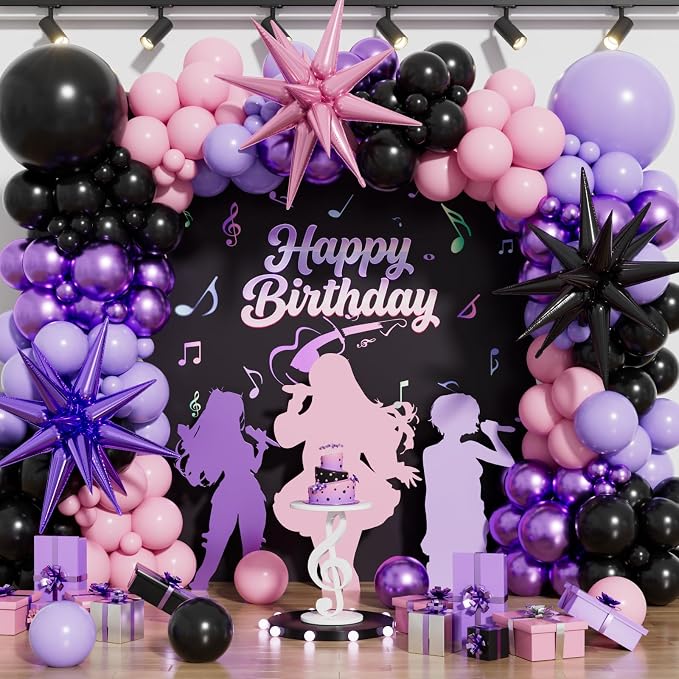 Pink and Purple Balloon Arch Garland Kit, Trendy Music Birthday Decorations by Haolongfa