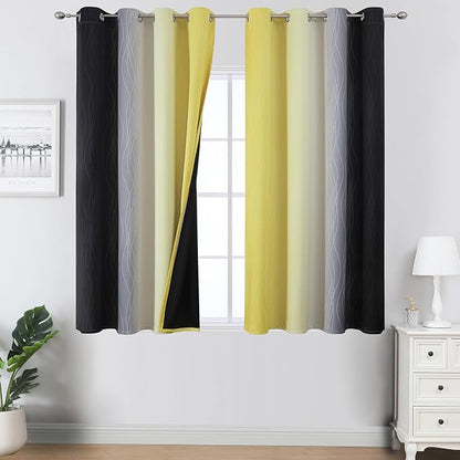 Black and Yellow Blackout Curtains 54 Inches Long, Full Light Blocking Gradient by ESTELARTEXTILER