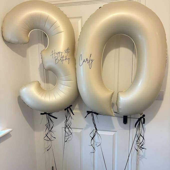 Cream Number 0 Balloons, 40 Inch 0 Balloons Giant Helium Foil Mylar Beige 0 - Image 4