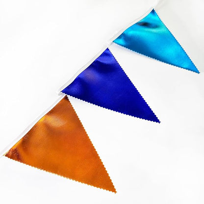 Orange Blue Party Decorations Metallic Fabric Triangle Pennant Flag Bunting - Image 4