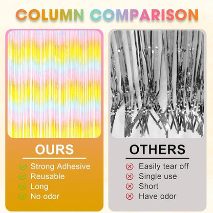 Voircoloria Pastel Foil Fringe Backdrop Curtains, 2 Pack | Tinsel Streamers - Image 4