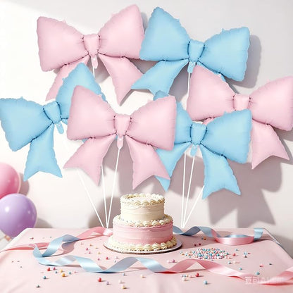 6 Pcs Pink and Blue Bow Balloons - Image 4