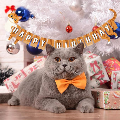 Cat Happy Birthday Banner Orange Cat Banner Bunting Flag Garland Party - Image 5