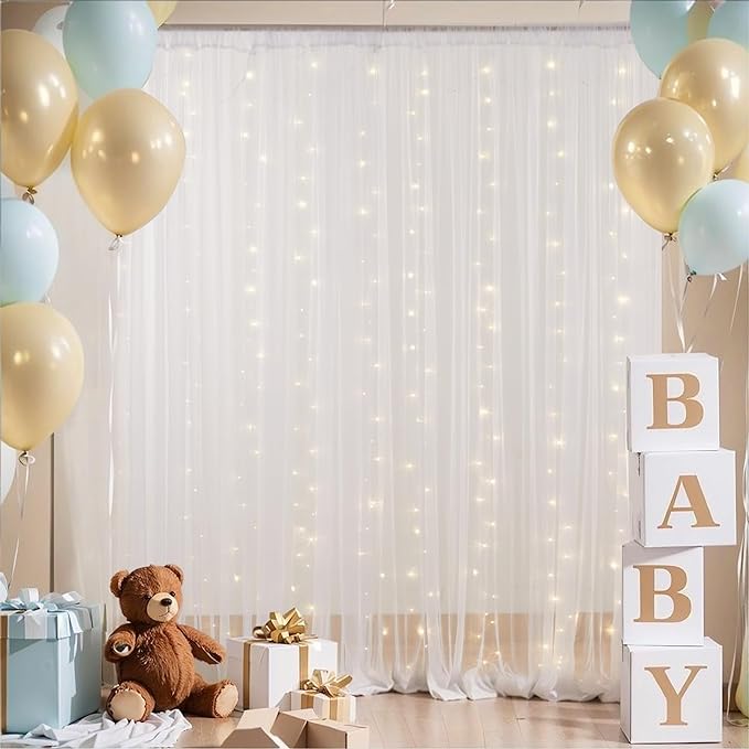 30x8ft White Tulle Backdrop Curtain - Image 2