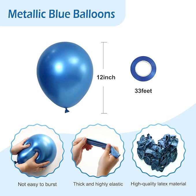 FOTIOMRG 50pcs Metallic Blue Balloons, 12 inch, Latex Party Decorations - Image 2