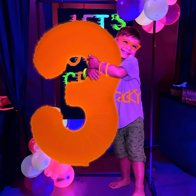 Mega-L Glow in The Dark Party Supplies, 40 Inch Orange Number 4 Balloon | Glow - Image 6