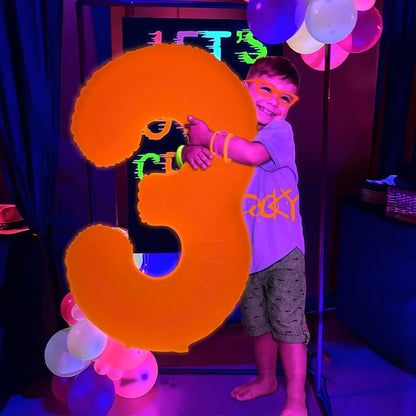 Mega-L Glow in The Dark Party Supplies, 40 Inch Orange Number 4 Balloon | Glow - Image 6