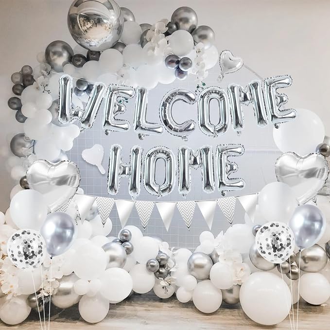 TONIFUL 16 Inch Silver Welcome Home Foil Letter Balloon Banner Decor Kit | - Image 5