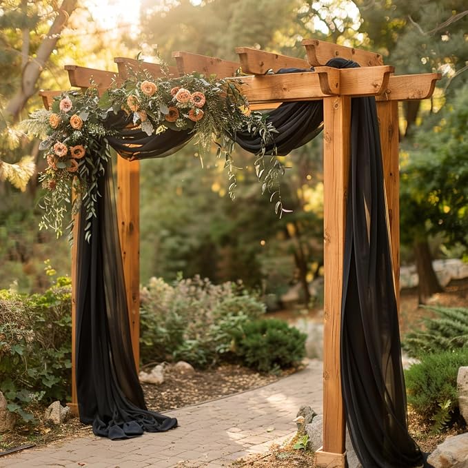 Black Wedding Arch Draping Fabric Backdrop Drapes Sheer 3 Panels | 28.7"x20FT - Image 7