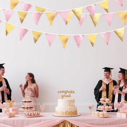 Pink Gold Party Decoration Metallic Fabric Light Pink Gold Triangle Pennant - Image 5