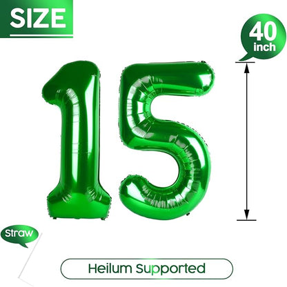 15 Balloon - Green Birthday Number Balloons, 40 Inch Decorations Men Women | - Image 5
