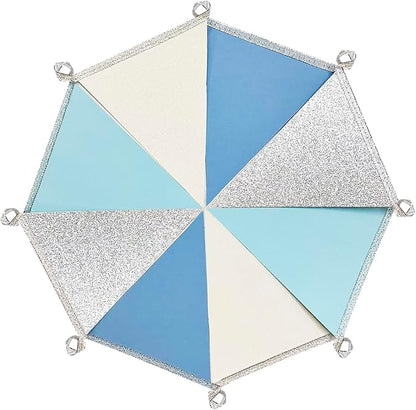 Dusty Blue Silver White Party Decorations Pennant Banner Flag Hanging Glitter - Image 5