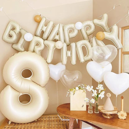 Happy Birthday Balloons Banner Beige, 16 Inch Cream White Foil Letters Birthday - Image 5