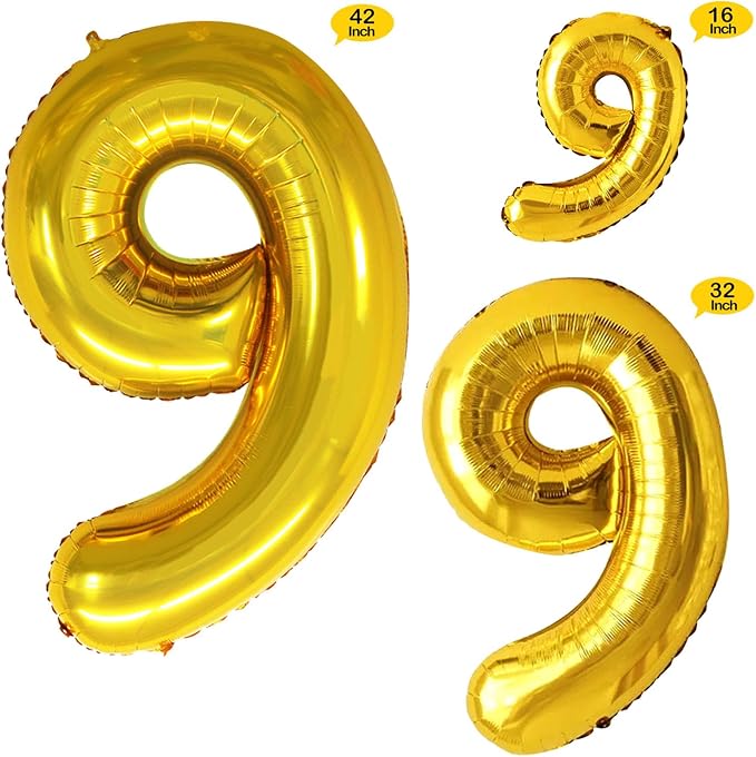 Gold Foil Balloons Number 9, Huge Number Balloons - Image 2