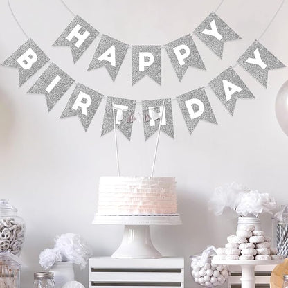 Silver Happy Birthday Banner Happy Birthday Sign - Image 2
