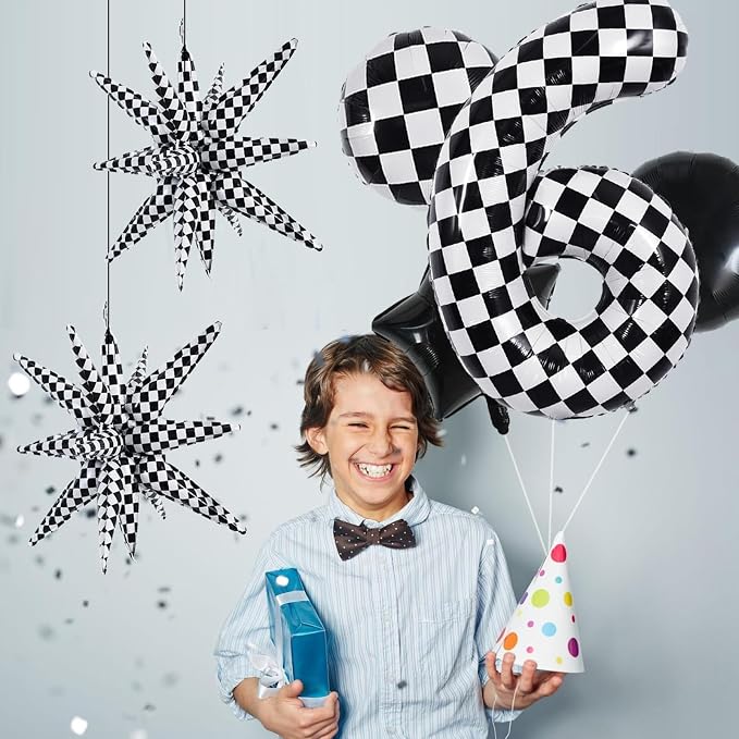 TONIFUL 6th Birthday Balloons Kit 40 Inch Checkered Number 6 Foil Balloon | - Image 6