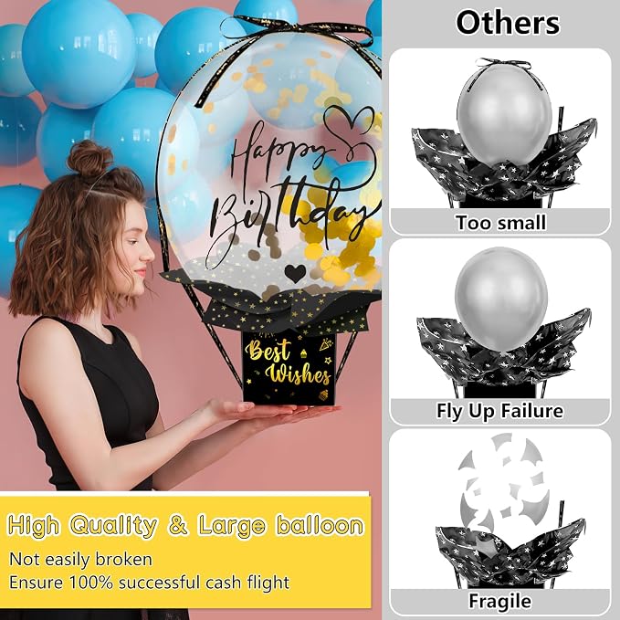 UQM Birthday Money Box for Cash Gift Pull, Funny Pull Money Balloon Box | Happy - Image 2