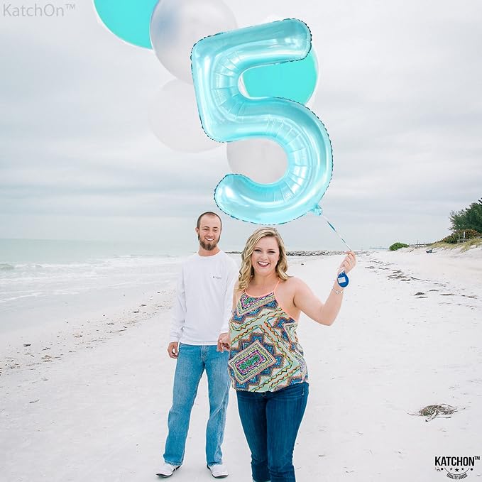 KatchOn Light Blue 5 Balloon Number 40 Inch | Light Blue Number 5 Balloon - Image 8