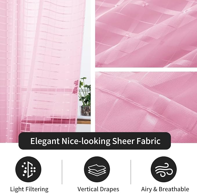 SpaceDresser Check Sheer Curtains 90 Inches 2 Panels Set, Rod Pocket Plaid - Image 5