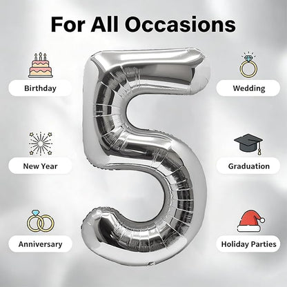 Number Balloons Silver Party Balloon - Image 5