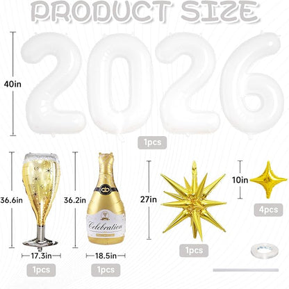White 2026 Balloons, 40 Inch Number 2026 White Foil Balloons - Image 2